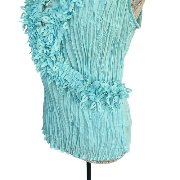 Kaelyn Max Blue Sleeveless accordion ruffle front Blouse Size XL - Picture 6 of 13